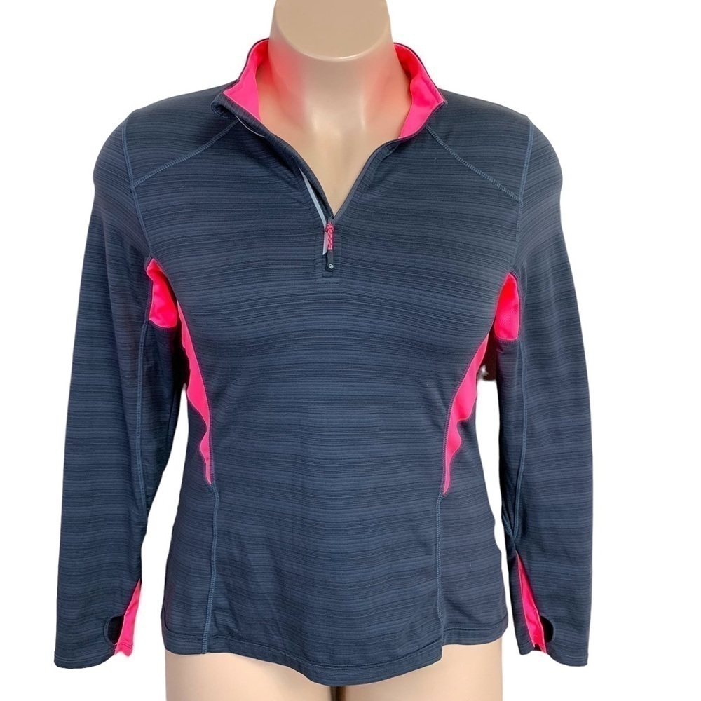 Large MPG Grey Neon Pink Activewear Athletic Stretch Athleisure Long Sleeve